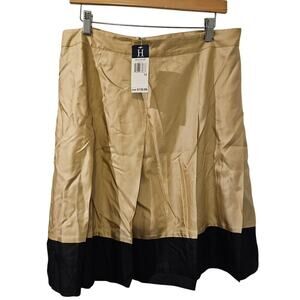 NWT‎ Vintage Tommy Hilfiger Silk Skirt 12 Champagne Navy Pleated Colorblock Knee